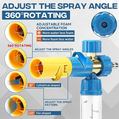 FIXFANS Pressure Washer Gun with Mini Foam Cannon, Dual Connector Accessory, Car Wash Foam Gun Kit - No-Dilution Foam Cannon Pro 100ML, 5 Power Washer Nozzle Tips & M22 Adapter, 1/4" Quick Connect
