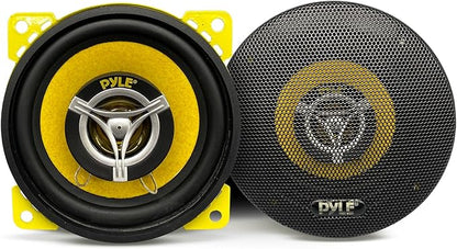 Pyle Car Two Way Speaker System-Pro 4 Inch 140 Watt 4 Ohm Mid Tweeter Component Audio Sound Coaxial Speakers For Car Stereo w/20 Oz Magnet,1.85” Mount Depth Fits Standard OEM-Pyle PLG4.2(Pair),Yellow