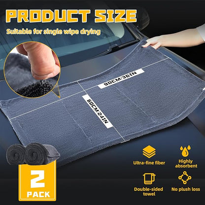 2 Pack Double-Twist Pile 1300gsm Microfiber Car Drying Towel, (36"X24") Extra Large Highly Absorbent Drying Towel, Lint‑free & Scratch‑free Car Wash Towels for Auto Detailing, Cars Wash, SUV, Trucks