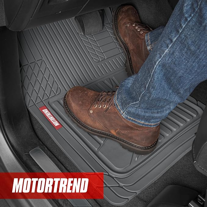 Motor Trend FlexTough™ Advanced Gray Rubber Car Floor Mats – Heavy Duty Trim to Fit All Weather Floor Mats for Cars Truck SUV - Automotive Car Interior Floor Liner Protection - Universal Fit