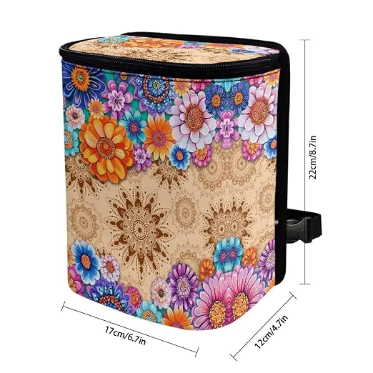 BIGCARJOB Hippie Lotus Blossom Car Trash Can for Back Seat,Personalized Car Trash Can Bin with Lid,Women Car Accessories Multipurpose Hanging Car Garbage Can for Travel