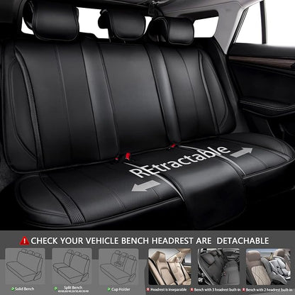 CAR PASS Nappa Leather Car Seat Covers Full Set & Carbon Fiber, Waterproof and Durable All Weather Protector, Universal Fit for SUV Pick-up Truck Sedan Automotive Vehicle Interior (5 Seats, Black)