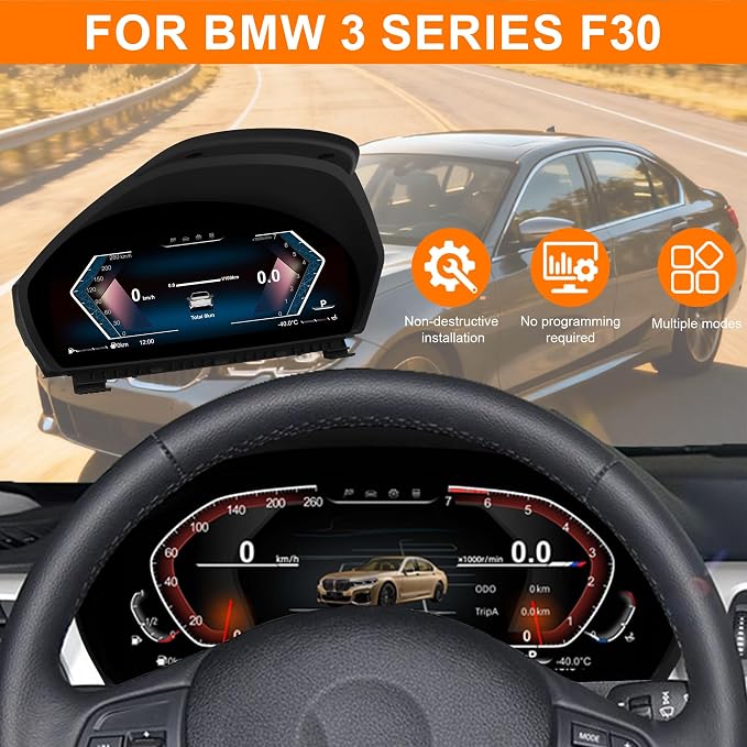 Digital Cluster for BMW F30 F36 2013-2020，12.3 inch Linux System Original Modern Car Odometer Information Head up Display Electronic Gauge Speedometer Instrument Dashboard Screen