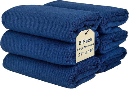Cleaning Washcloth Towels - Large 27" x 16" Microfiber Rags - Highly Absorbent, Lint Free Streak Free for House, Kitchen, Car, Window Detailing Reusable Shop Towels (6-Pack, Navy Blue)