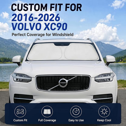 Custom Fit Windshield Sun Shade for Volvo XC90 XC-90 2016-2026 | Custom Fit Windshield Cover, Blocks UV Rays, Double-Layer Heat Shield, Durable Frame, Easy Fold & Storage