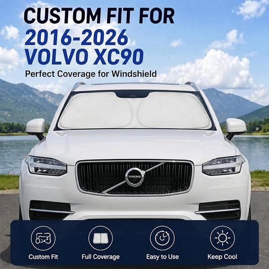 Custom Fit Windshield Sun Shade for Volvo XC90 XC-90 2016-2026 | Custom Fit Windshield Cover, Blocks UV Rays, Double-Layer Heat Shield, Durable Frame, Easy Fold & Storage