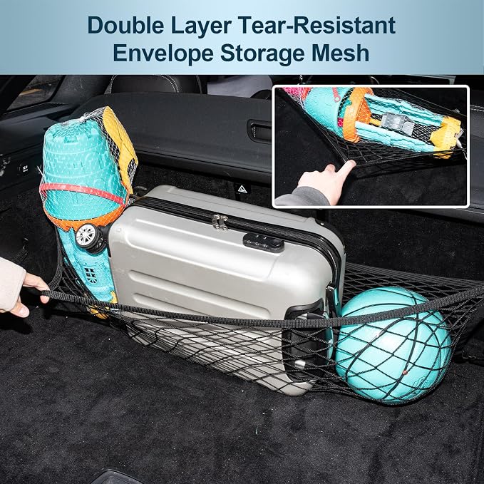 Cargo Net for SUV Trunk Net Organizer 35.4 x 11.8 inches, Elastic Heavy Duty Storage Mesh Net with Hooks Double-Layer Car Rear Cargo Net for Sedan, Vehicle