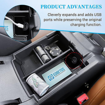 EDBETOS 2025 Upgrade Center Console Organizer for Ford Bronco 2025 4-Door Console Insert Tray Full Size Bronco Secondary Armrest Storage Box w/Coin Holder (Not for 2-Door & Bronco-Sport)