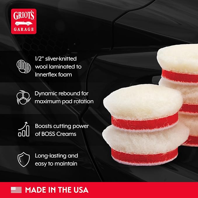 Griot's Garage BOSS Knitted Wool Pads for Car Detailing, Polishing and Paint Correction, Buffing Pads Compatible with BOSS Creams, 1”, Set of 6