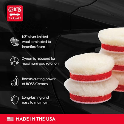 Griot's Garage BOSS Knitted Wool Pads for Car Detailing, Polishing and Paint Correction, Buffing Pads Compatible with BOSS Creams, 1”, Set of 6