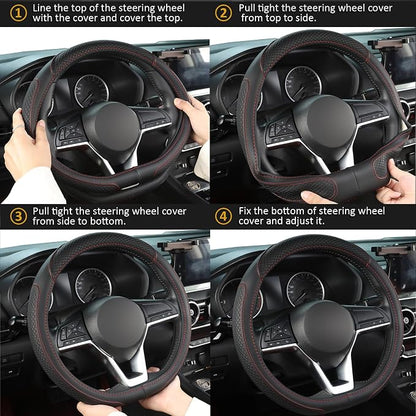 West Llama Customized Auto Car Steering Wheel Cover for Nissan,D Shaped Steering Wheel Cover for Rogue,Altima,Kicks (D-Shaped-Black+Red Line)