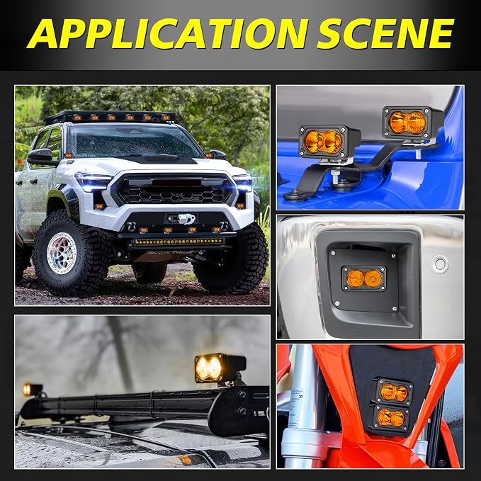 Amber LED Pods, AKD Part 3 Inch CREE LED Amber Fog Lights Pods 40W Spot Flood Combo Off Road Driving Lights Small Chase Lights Ditch Lights Headlight for Dirt Bike Motorcycle Truck UTV ATV SUV Surron