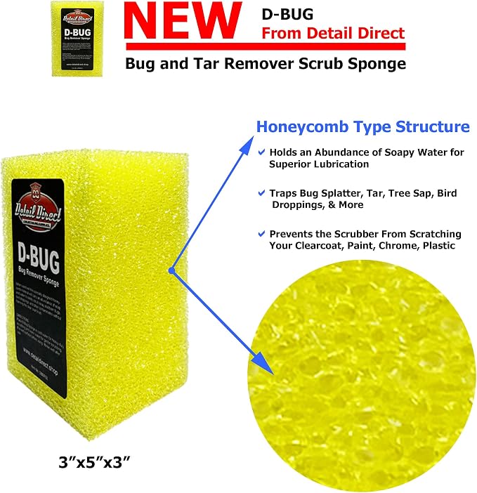 D-Bug Scrubber Sponge for Car Detailing, Yellow