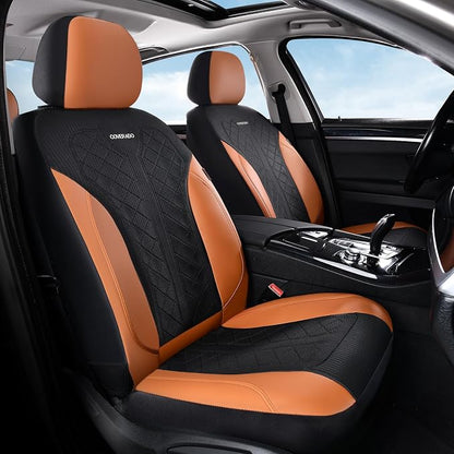 Coverado Seat Covers Front Seats, Leather Automotive Seat Covers 2-Pack, Mesh Breathable Auto Seat Protectors, Driver Seat Covers Universal Fit for SUV, Truck, Vans, Sedan