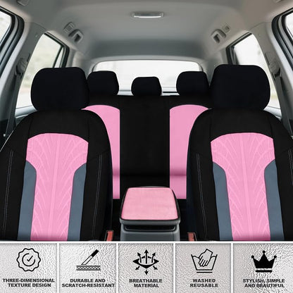 Car Seat Cover Full Set for Women with Floor Mats,3D Air Mesh Car Seat Cover with 5mm Composite Sponge Inside,Universal Fluffy Steering Wheel Cover, Accessories Full (Pink)