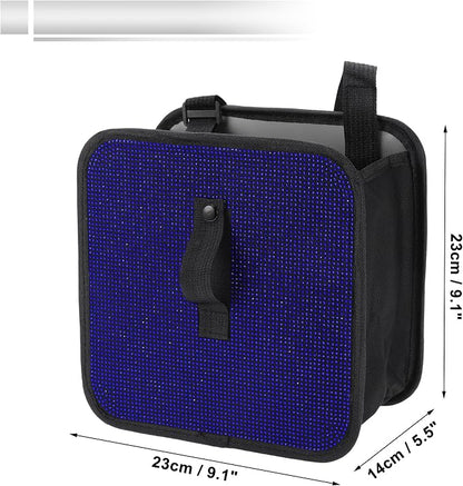 1 Pcs Universal Car Trash Can Hanging 9.1" Length 5.5" Width 9.1" Height Trash Bin Blue Black Fabric Rhinestone
