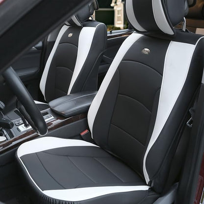 FH Group Ultra Comfort Highest Grade Faux Leather Full Set Cushion Pads Car Seat Covers for Front and Rear– Universal Fit for Cars Trucks & SUVs (White/Black)