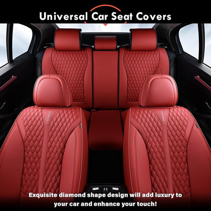 Coverado Car Seat Covers Full Set, Waterproof Nappa Leather Seat Covers for Cars, Front and Back Car Seat Protector, Luxury Car Seat Covers, 5 Seats Universal Red Car Seat Cover Fit for Most Cars