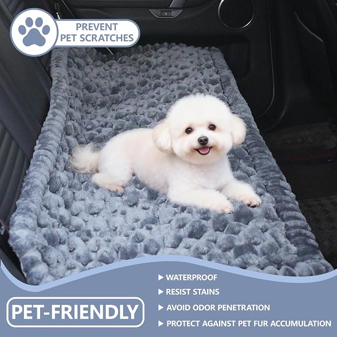 Dog Car Seat Waterproof Bed Cover Non-Slip Car Back Seat Soft and Comfortabl Pet Bed Mat Car Blanket for Travel Backseat Extender Seat Covers Dog Bed for Cars Trucks and SUVs (Grey Cover 23.6” x 51”)