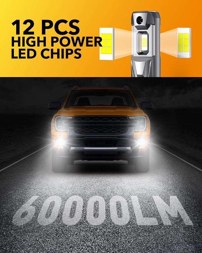 OXILAM H11 H8 H9 LED Bulb, 1000% Ultra-Brightness, 3 Min Quick Install, Wireless Plug and Play, 20 Years Lifespan, No Flicker, 99% Compatibility, Pack of 2