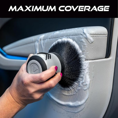VIKING Car Cleaning Brush for Car Detailing Kit, Super-Soft Bristles for Interior Detail and Cleaning, 5 Inch Diameter, Black/Grey, Storage Stand Included