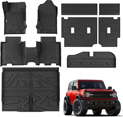 KARPAL Floor Mats for 2021-2025 2026 Ford Bronco 4 Door (Not fit Sport), Custom Fit TPE All Weather Ford Bronco Accessories 1st&2nd Row Floor Liner & Cargo Liner Backrest Mat