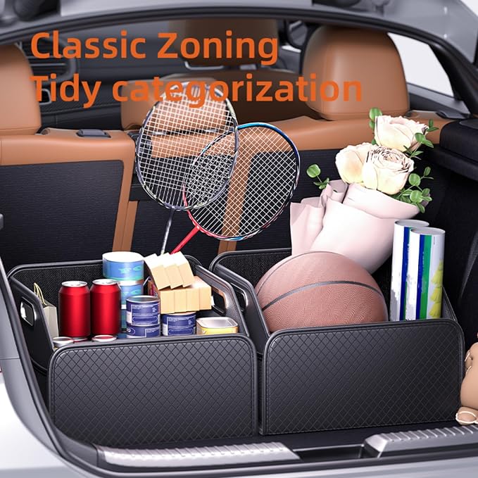 Car Trunk Organizer and Car Storage,Collapsible Multi-Compartment Car Organizers, Waterproof foldable luggage bag with 4 pockets，Suitable for any car