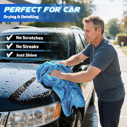 SMINDER 2-Pack 1200 GSM Car Drying Towels – Microfiber Towels for Cars (36" x 24"), Ultra-Absorbent, Streak-Free, Scratch-Free, No Water Spots, Double-Twist Pile & Edgeless Design(Blue)