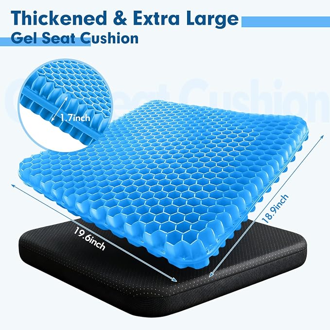 Plus Size Gel Cushion for Long Sitting, Breathable Honeycomb Pressure Relief Pad for Office Chair, Car & Wheelchair (Plus Size - Blue)