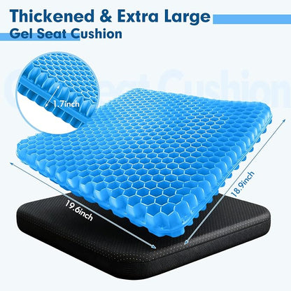 Plus Size Gel Cushion for Long Sitting, Breathable Honeycomb Pressure Relief Pad for Office Chair, Car & Wheelchair (Plus Size - Blue)