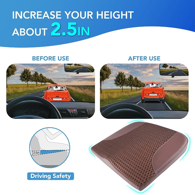 Lofty Aim Car Seat Cushion, Comfortable Memory Foam Seat Pillow for Driving, Sciatica-Back Pain Relief, Cushion for Car-Truck, Office, Wheelchair - Brown