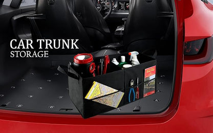 Handy Laundry Car Trunk Organizer – Large 2 Compartment Storage Bin with Non-Slip Fastener, Mesh Side Pockets & Heavy-Duty Handles, 22 x 10 x 11 in, Black – Prevents Shifting & Rolling