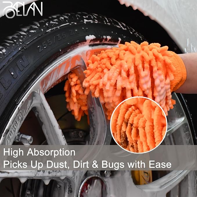 Raeyuan Car Wash Mitt - Premium Chenille Microfiber Wash Mitt for Car Cleaning, Scratch Free & Lint Free Washing Glove, Super Absorbent Noodle Sponge for Auto Detailing, SUV, Truck & Boat