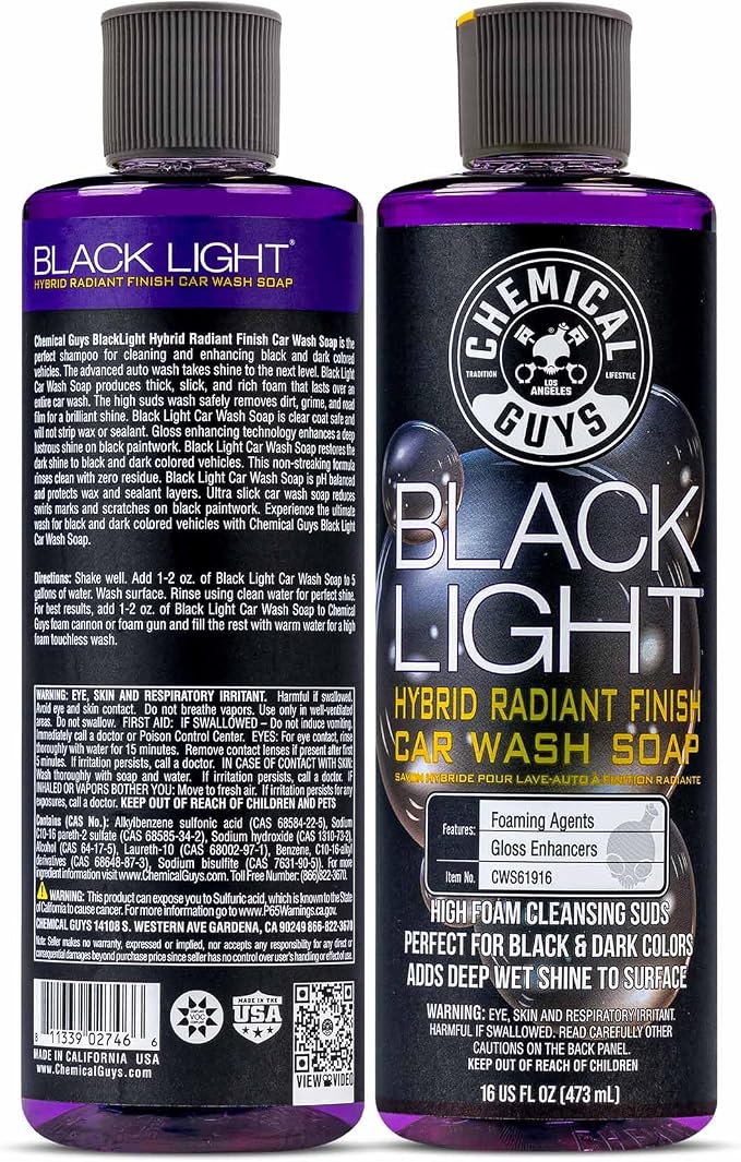 Chemical Guys Black Light Hybrid Radiant Finish Car Wash Soap and Superior Surface Cleanser 2 Pack (2 X 16 Fl. Oz.) - Gloss Enhancing pH Balanced Formula for Maximum Shine