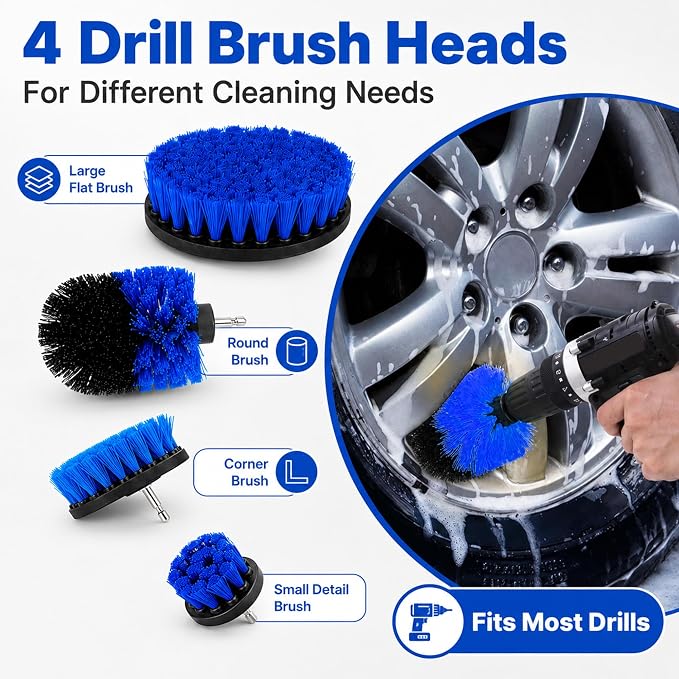 30 PCS Car Detailing Kit - Car Cleaning Wash Brush Set, Auto Interior Detailing Washing Brush Kit Tool, Car Cleaning Supplies, Exterior Wheel Drill Brush, Automotive Tools Detailing Brushes