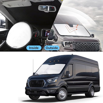 TINGLU Sun Shade for Ford Transit 2015-2024 2025 2026 Accessories Windshield Sun Shade Window Shade UV Rays Protection Sun Visor Cover with Steering Wheel Sunshade Storage Bag