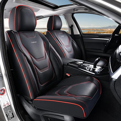Coverado Car Seat Covers Full Sets, 5 Piece Car Seat Protector Waterproof Leather Seat Cushion Universal Fit for Truck Automotive Vehicles Black&Red