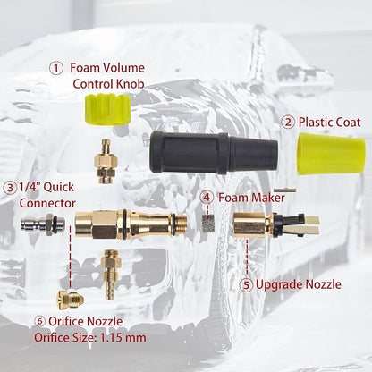 M MINGLE High Pressure Washer Gun Snow Foam Lance, 4000 PSI Cannon Foam Blaster Power Washer with 1/4" Quick Connector, Car Wash Foam Cannon Kit with 5 Pressure Washer Nozzle Tips, 1 Liter