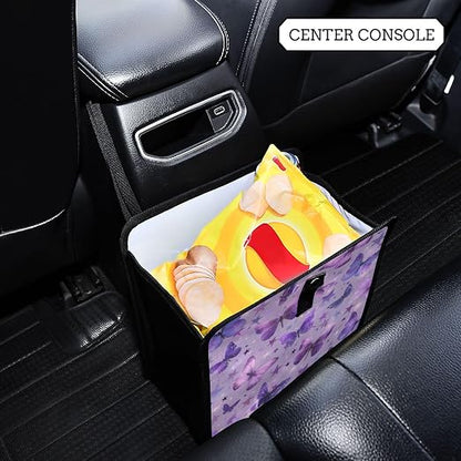 Car Trash Can Organizer Bin with Adjustable Strap for Back Front Seat Console Waterproof Leakproof Collapsible Portable 11 Inch Purple Dreamy Butterflies and Stars