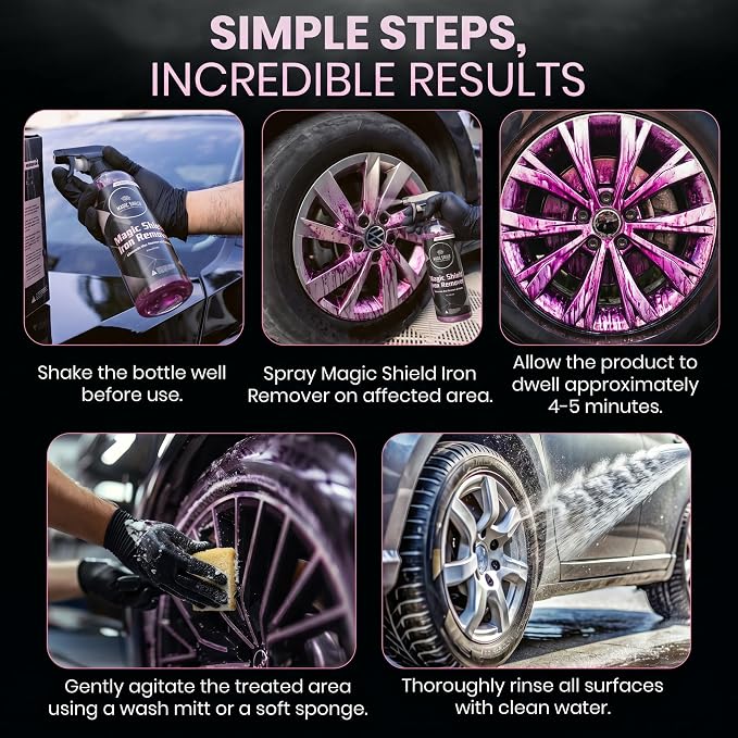 Magic Shield Iron Remover Spray for Cars 68oz – pH-Neutral Iron and Fallout Remover for Car, Motorcycle, RV & Boat | 5-Minute Reaction, Effective on Wheels & Paint | All-In-One Solution