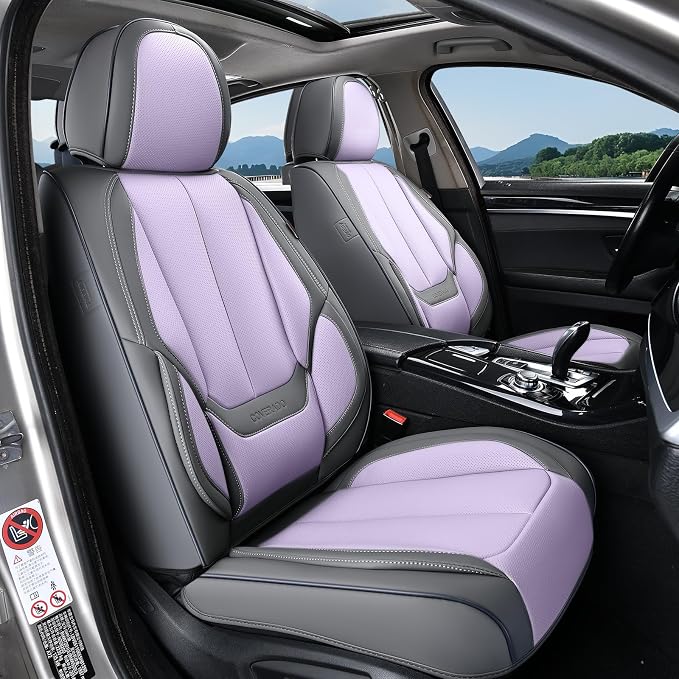 Coverado Seat Covers, Car Seat Covers Front Seats, Leather Seat Covers for Cars, Car Seat Protector Waterproof, Gray Car Seat Cushion, Front Carseat Cover Universal Fit for Most Cars Purple