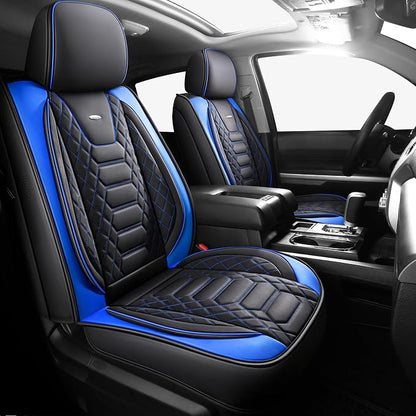 FREESOO Tundra Seat Covers 2 Front Set, Fit for Toyota Tundra 2007-2021 Crewmax Cab, Custom Truck Seat Covers with Waterproof Faux Leather BlackBlue