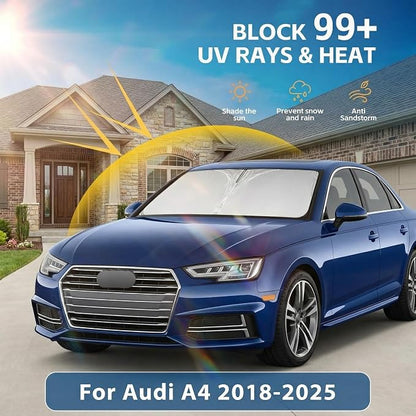 Windshield Sun Shade for Audi A4 2018-2024 2025 Sunshade Front Window Shade Custom Fit A4 Accessories Sun Visor Foldable Shade Blocks UV Rays Accessories