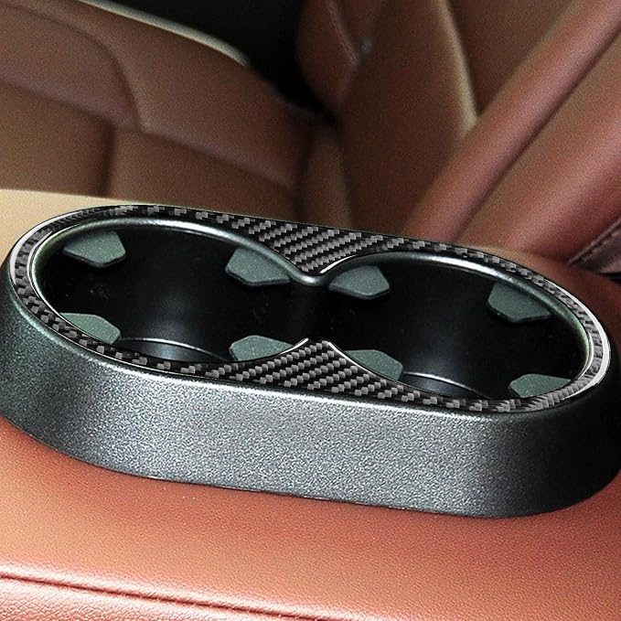 Real Premium Carbon Fiber Fit for Chevy Silverado/GMC Sierra 1500 2014-2018 for 2500/3500HD 2015-2019 Car Rear Center armrest Cup Holder Panel Trim Decals Sticker Auto Interior Accessories Cover Black