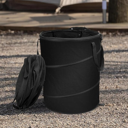 24 Gallons Collapsible Trash Can with Gloves, Camping Trash Can with Lid, Pop Up Garbage Can for Outdoor, Large Capacity Leaf Bags for Yard, Lawn, Reusable Garden Garbage Bag - Black
