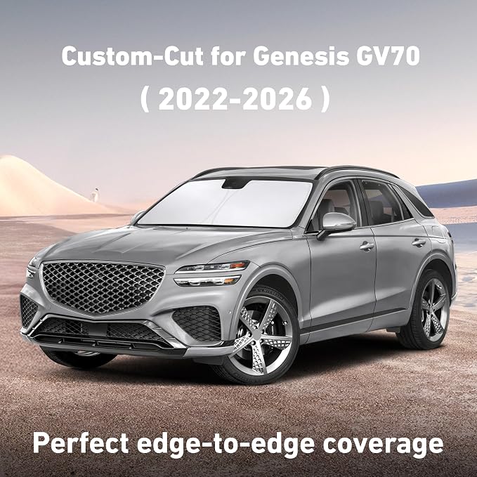 EcoNour Windshield Sunshade Compatible for Genesis GV70 2022-2024 2025 2026, Sun Visor for Front Windshield & Window Sun Shade Cover, UV Heat Blocker & Protector, Car Accessories