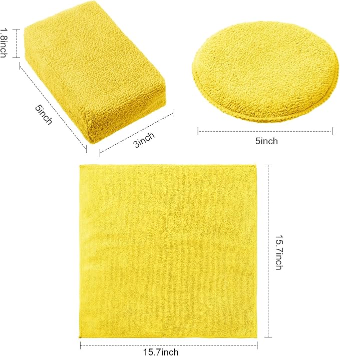 12 Pack Microfiber Applicator Pad Microfiber Sponge for Car Include Round Wax Microfiber Applicator Rectangle Car Drying Towel Exterior Auto Detailing Kit for Cleaning (Yellow)