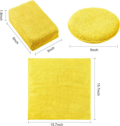 12 Pack Microfiber Applicator Pad Microfiber Sponge for Car Include Round Wax Microfiber Applicator Rectangle Car Drying Towel Exterior Auto Detailing Kit for Cleaning (Yellow)