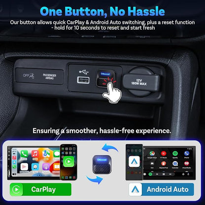OTTOCAST Mini Core 2-in-1 Wireless CarPlay & Android Auto Adapter Mini Cube | With Smart Switch Button, 5S Auto-Connect, Dual Wi-Fi, Bluetooth 5.4, Plug & Play, for 98% Factory Wired Cars