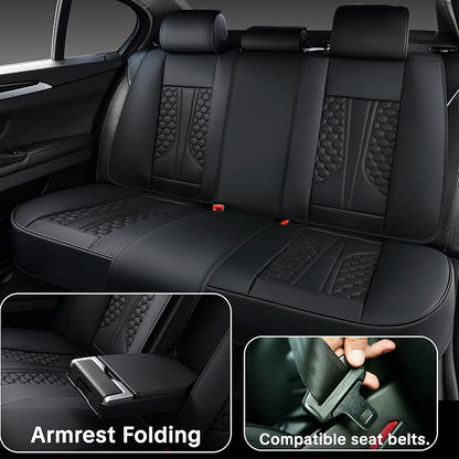 Black Car Seat Covers, Suitable for SUVs, Pickups, and Sedans, 5-Piece Complete Set, Automotive Interior Accessories, Waterproof Leather, with Lumbar Support, Airbag Compatible, Non-Slip